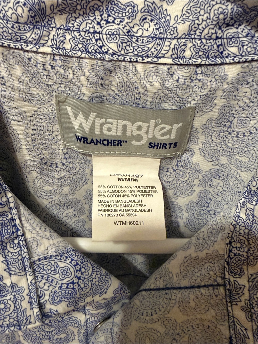 Wrangler Light Blue Paisley Pearl Snap Short Sleeve Western Shirt - Picture 2 of 5